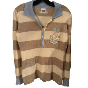 La Martina Polo Women's will cashmere blend V-Neck Sweater - Cream and Brown